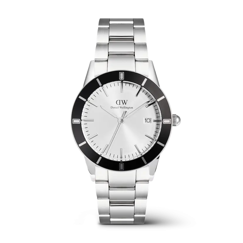 Daniel Wellington Silver 40mm Watch Iconic Paradigma Link Black Bezel | DW