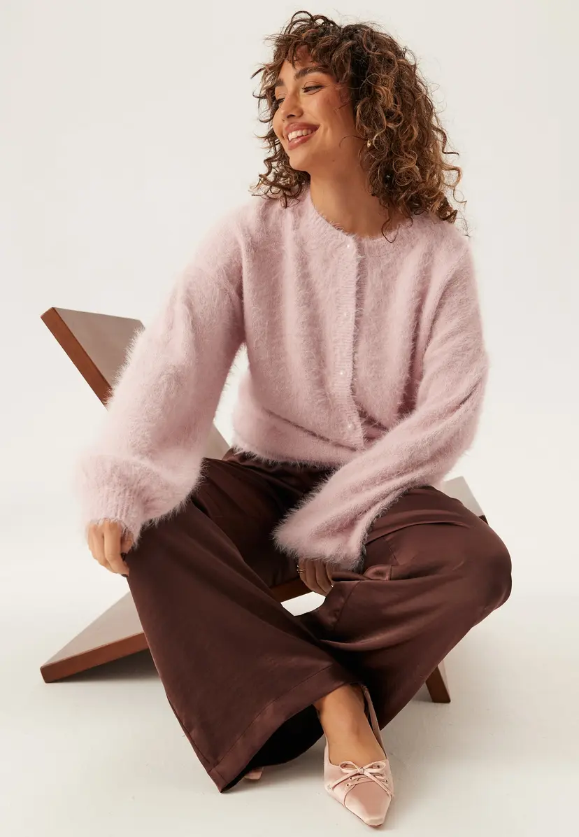 Bubbleroom Fluffy Knitted Pearl Cardigan