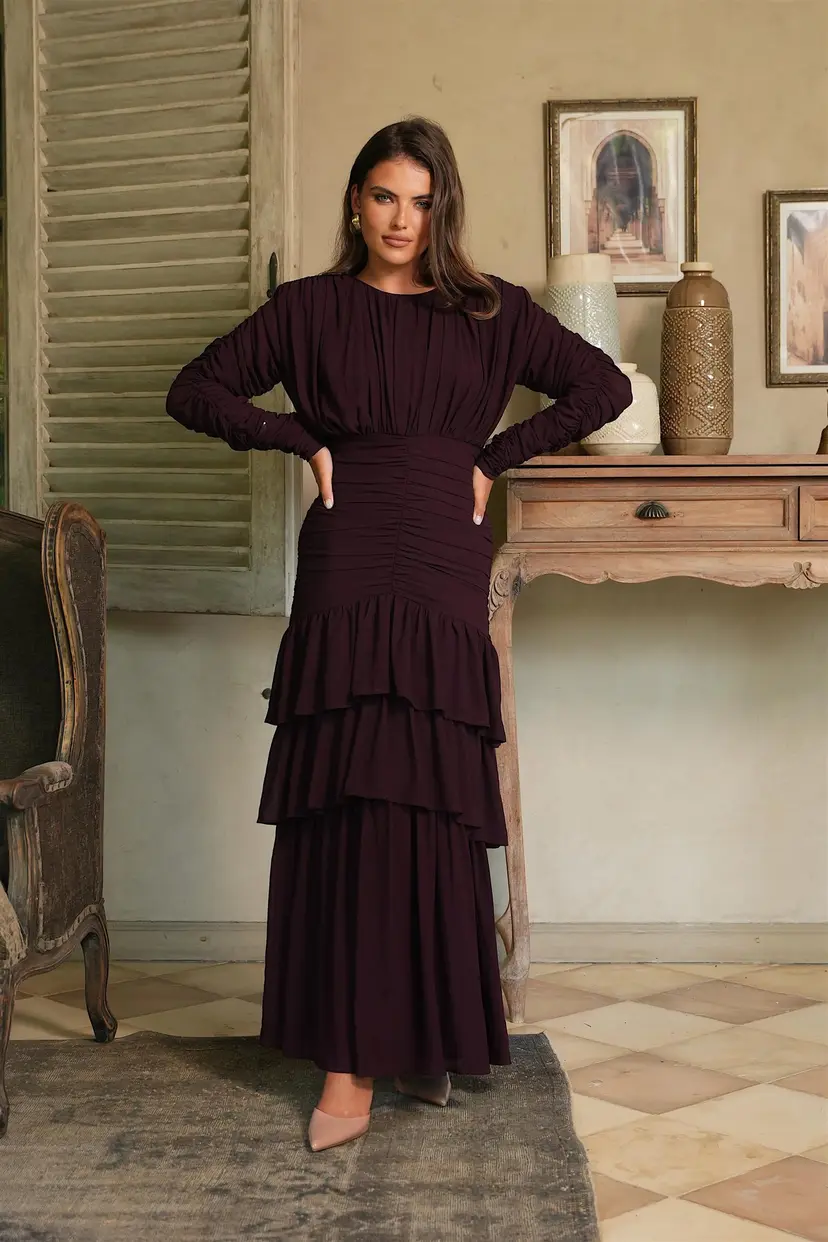 Love Lolina Jessie Long Sleeve Maxi Dress Burgundy - XXS