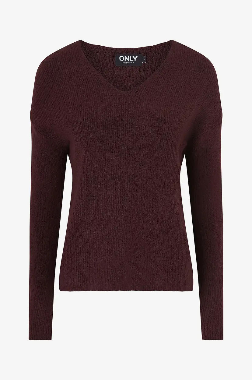 ONLY Genser onlCamilla V-neck L/S Pullover Knt - Rød