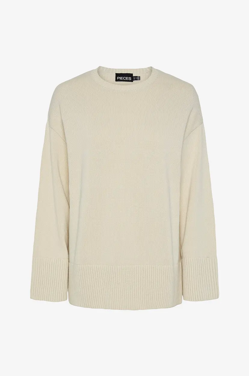 Pieces Genser pcAva LS O-neck Slit Knit - Beige