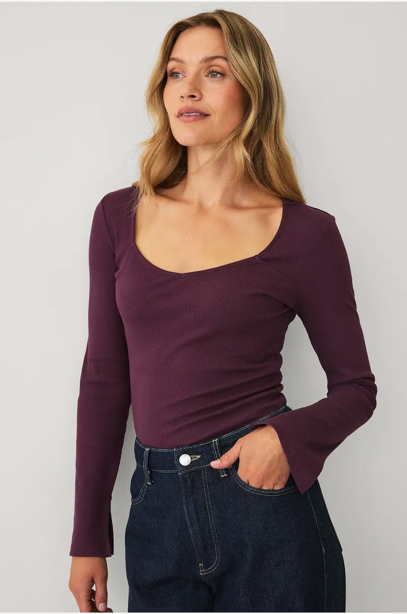 Ellos Collection Ribbet topp i bomullsjersey - Brun