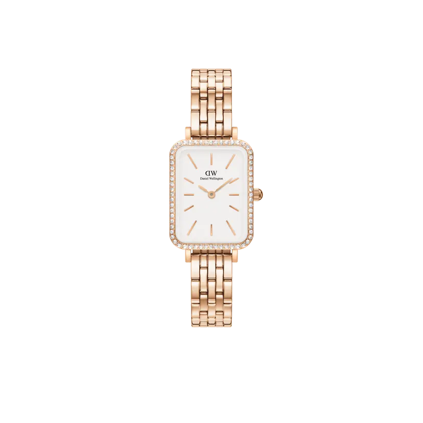Daniel Wellington Rose Gold 20x26mm Watch Quadro Lumine Bezel 5-link Melrose | DW