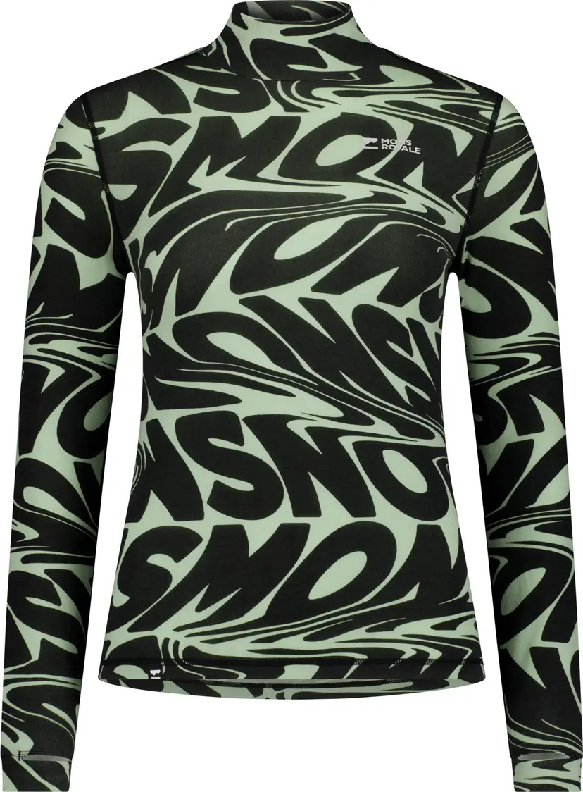 Mons Royale Mons Royale Women's Cascade Merino Base Layer Mock Neck Long Sleeve Signal Lost Matcha