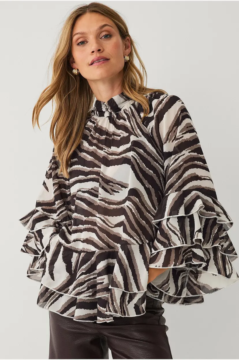 Ellos Collection Bluse med volanger - Brun