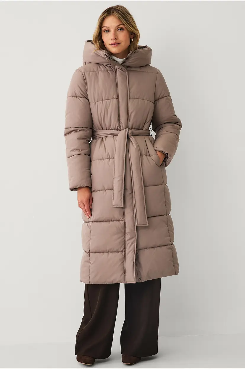 Ellos Collection Polstret frakk med bindebelte - Beige