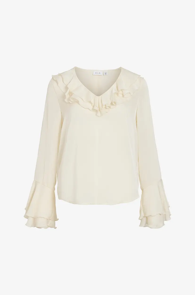 Vila Bluse Viharrison V-Neck L/S Top - Beige