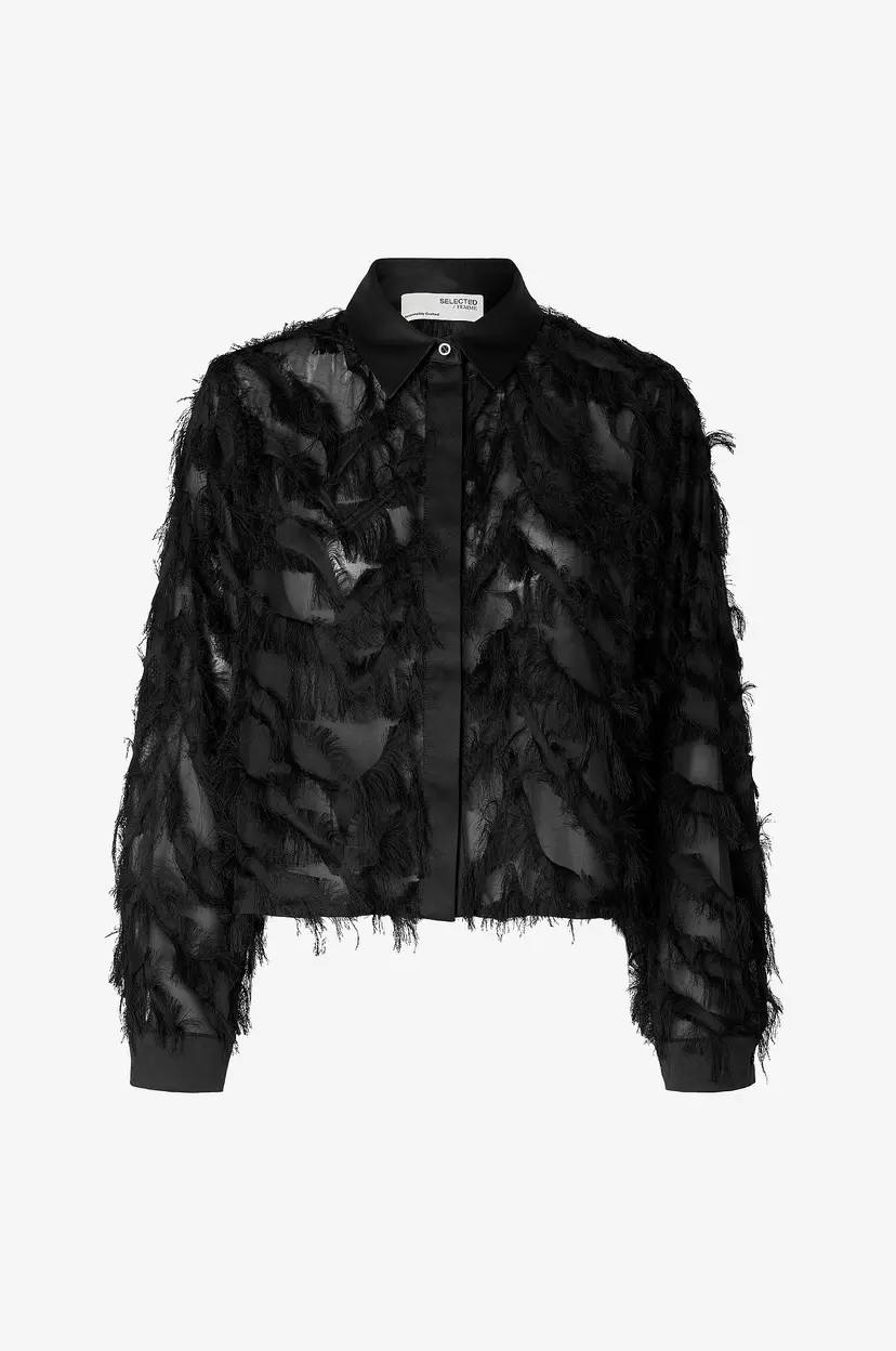 Selected Women Skjorte slfMyline LS Fluffy Cropped Shirt B - Svart