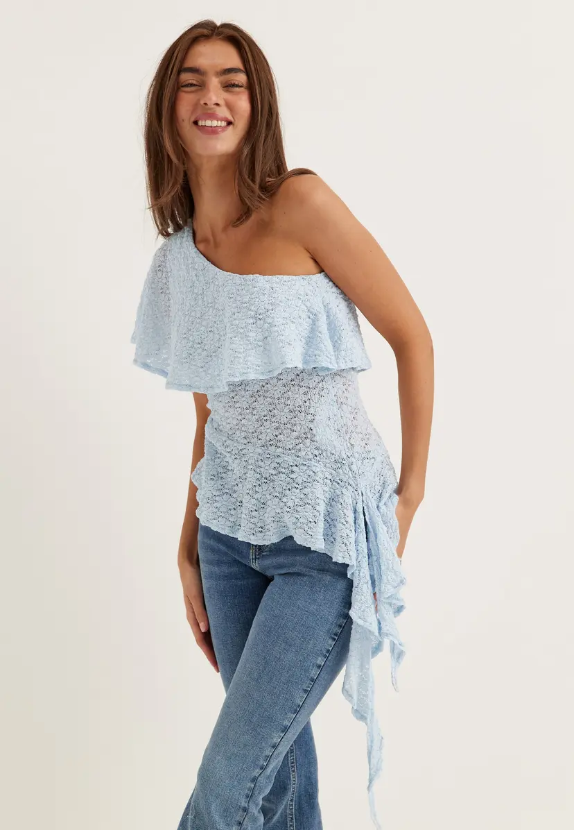 Bubbleroom Asymmetric Frill Lace Top
