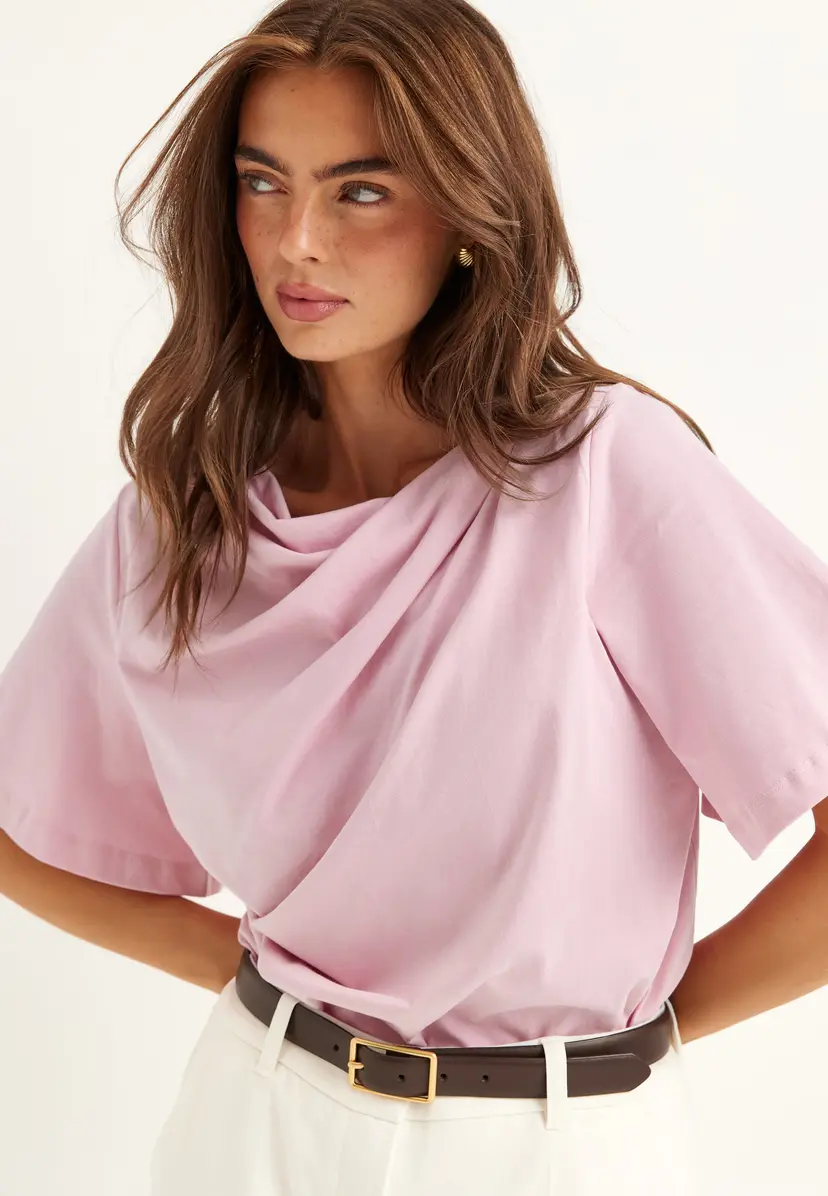 Selected Slfoline Light Ss Draped Neck