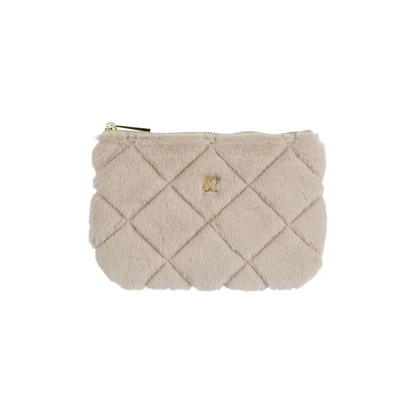 Dark FauxFur Quilted Midi Pouch Sand