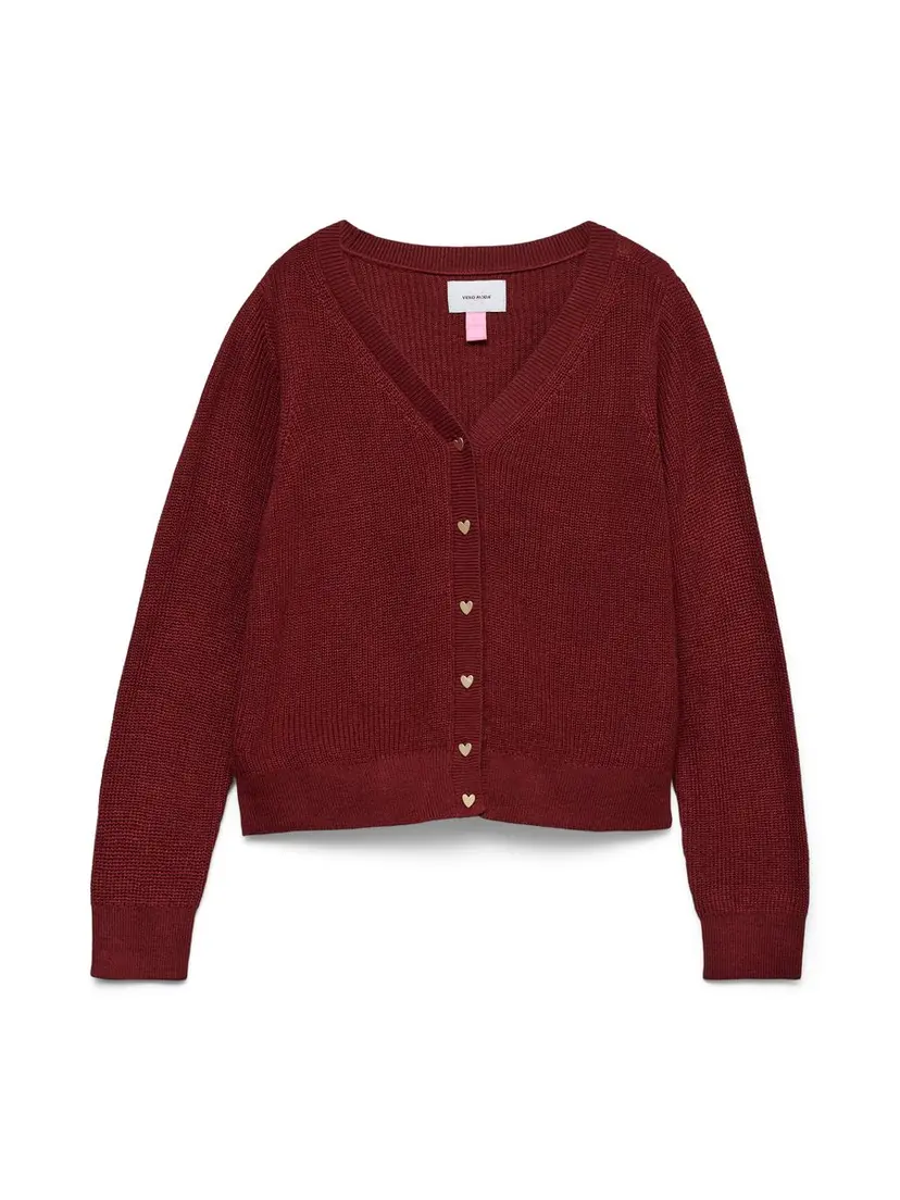 Vero Moda Girl Vero Moda Girl Newlex cardigan hjerter V-hals  vinrød (158/164)