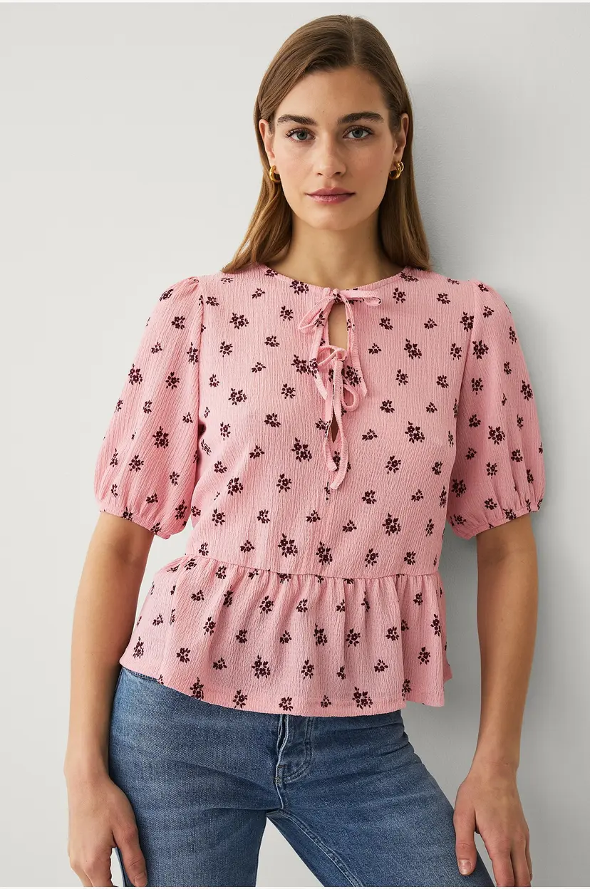 Ellos Collection Jerseybluse med knytebånd - Rosa