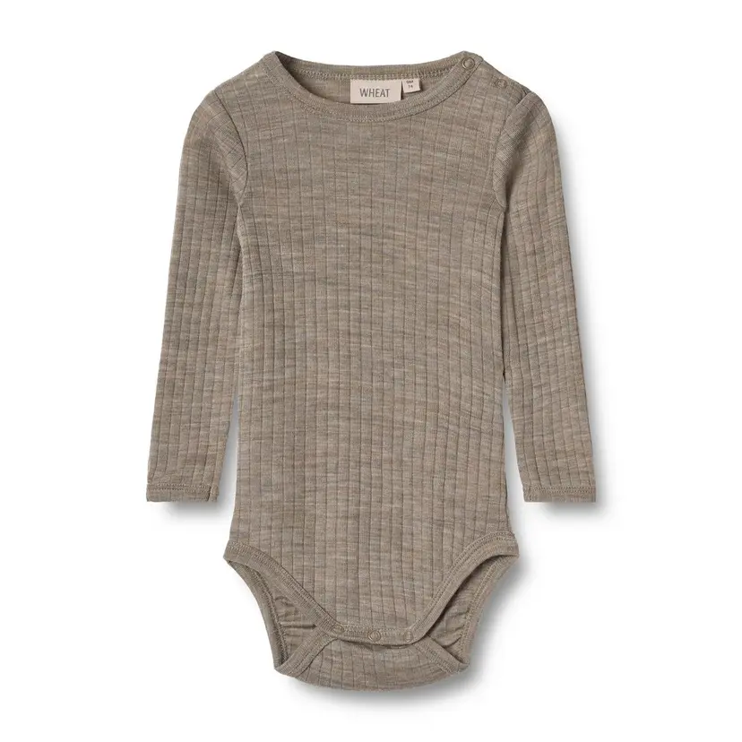 Wheat Wheat Baby Ull Silke Body Lucca Khaki Melange (74 / 9 mnd)