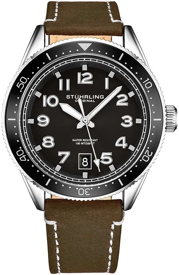 Stührling Original Stührling Original Herreklokke 3989.2 Monaco Sort/Lær Ø42 mm