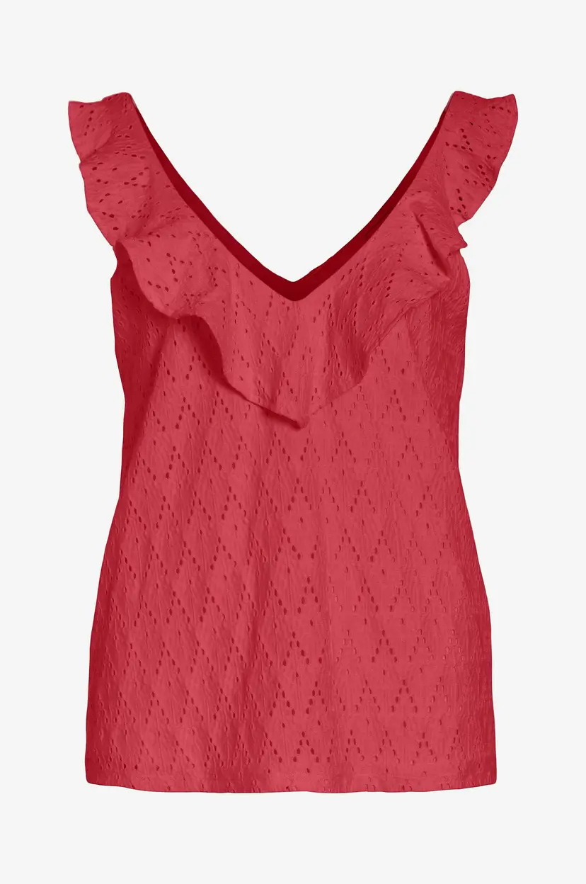 Vila Topp viAmalina V-neck S/L Flounce - Rød