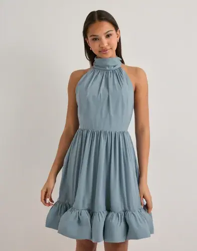 Malina Malina - Blå - Fern halterneck ruffled mini dress