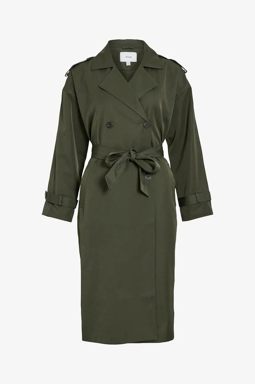 Vila Trenchcoat viAddison L/S Long Trenchcoat - Grønn