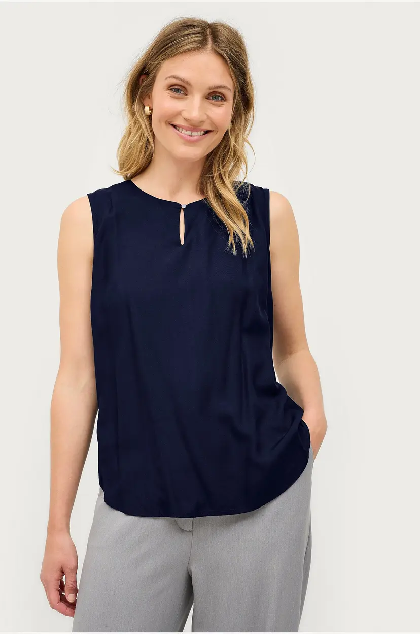 Ellos Collection Ermeløs bluse i viskose - Blå
