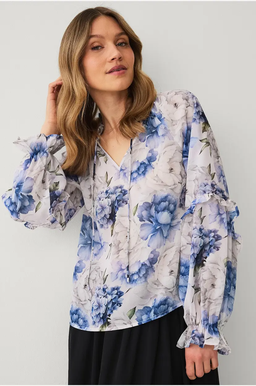 Ellos Collection Bluse med volanger - Blå