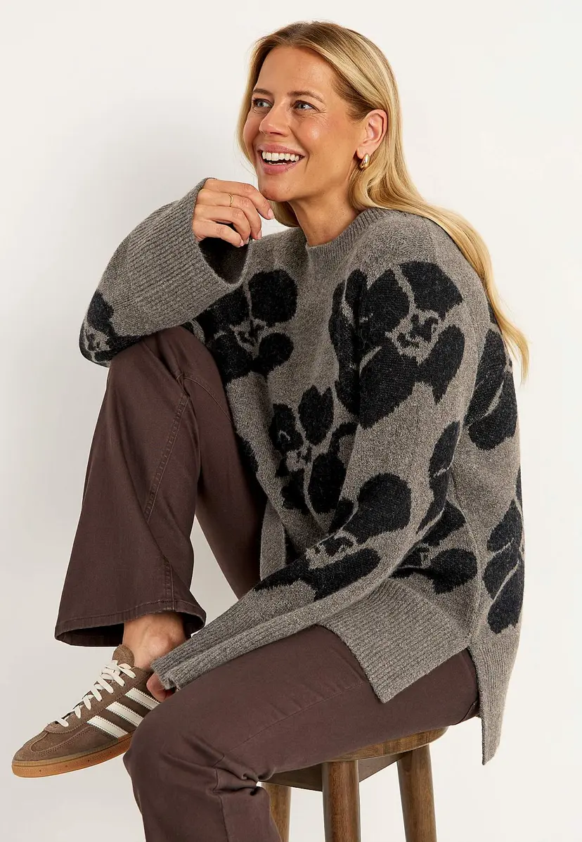 Cellbes of Sweden Blomstret, jacquardstrikket genser
