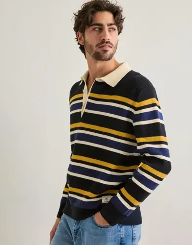 GANT Gant Striped Cotton Rib Polo Langermet poloskjorte Multi/Mønstrete