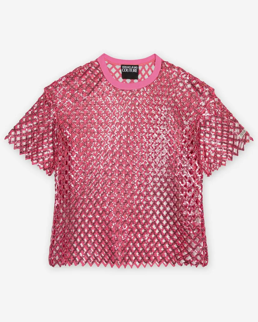 Versace Jeans Couture Versace Jeans Couture Paillettes Mesh Rose T-shirt