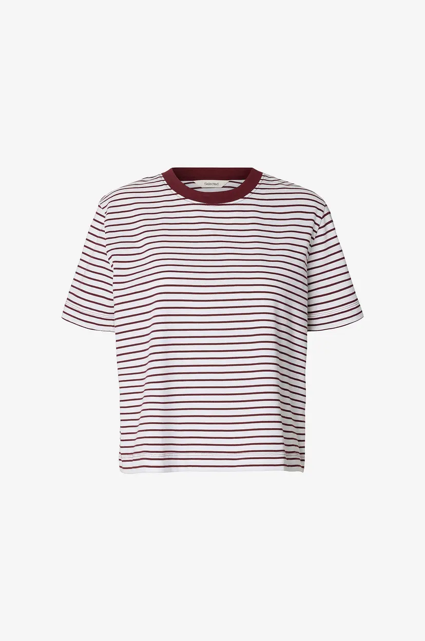 Selected Women Topp slfEssential SS Striped Boxy Tee - Rød