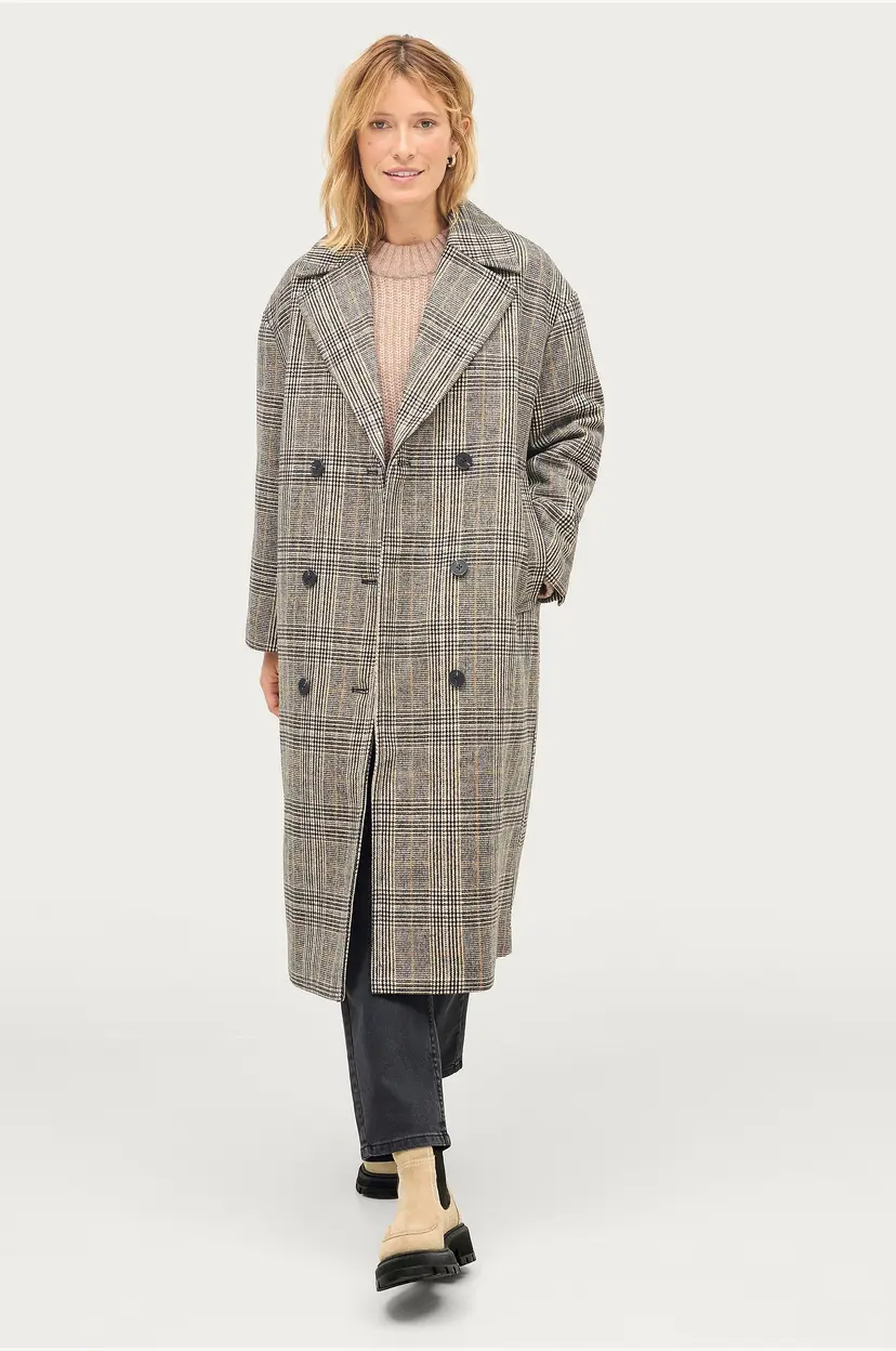 Soaked In Luxury Kåpe slChicka Checked Coat - Beige
