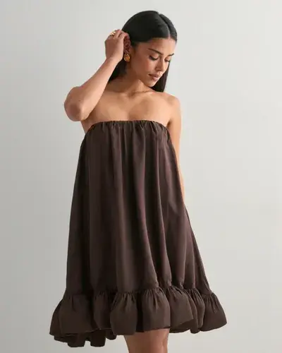 Malina Malina - Brun - Mikala Strapless Ruffled Mini Dress