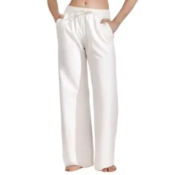 Bread & Boxers Bread and Boxers Wide Leg Lounge Pant Benhvit økologisk bomull Large Dame