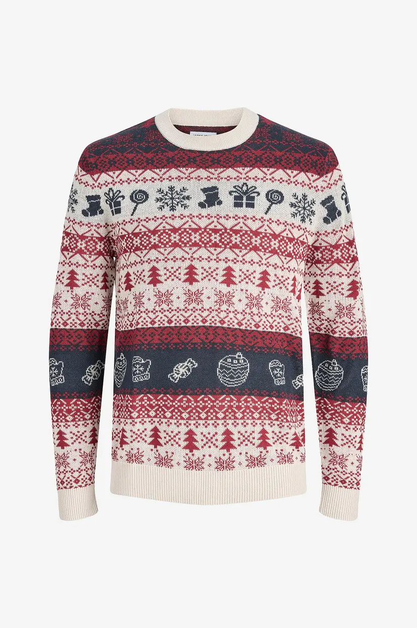 Jack & Jones Pullover jjXmas Frosty Knit Crew Neck - Grå