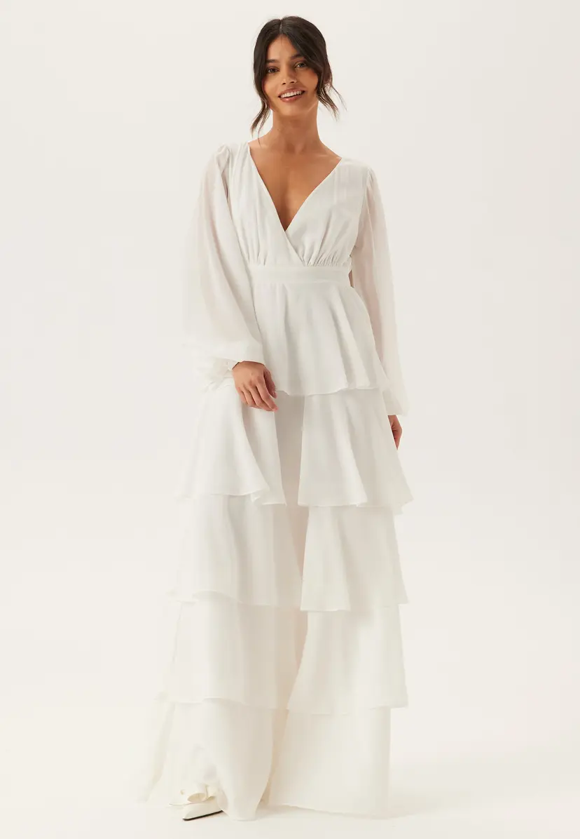 Goddiva Long Sleeve Tiered Maxi Dress