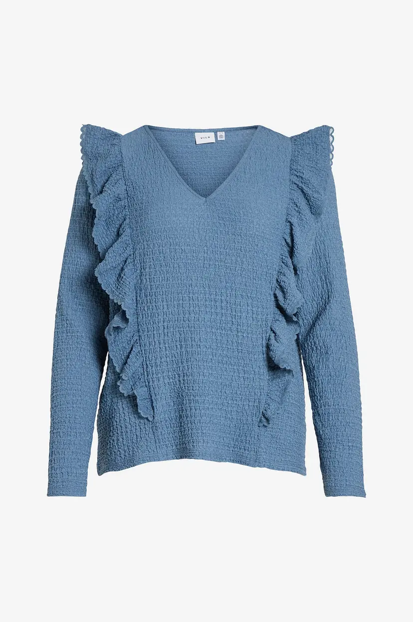 Vila Topp viPantea V-neck L/S Top - Blå
