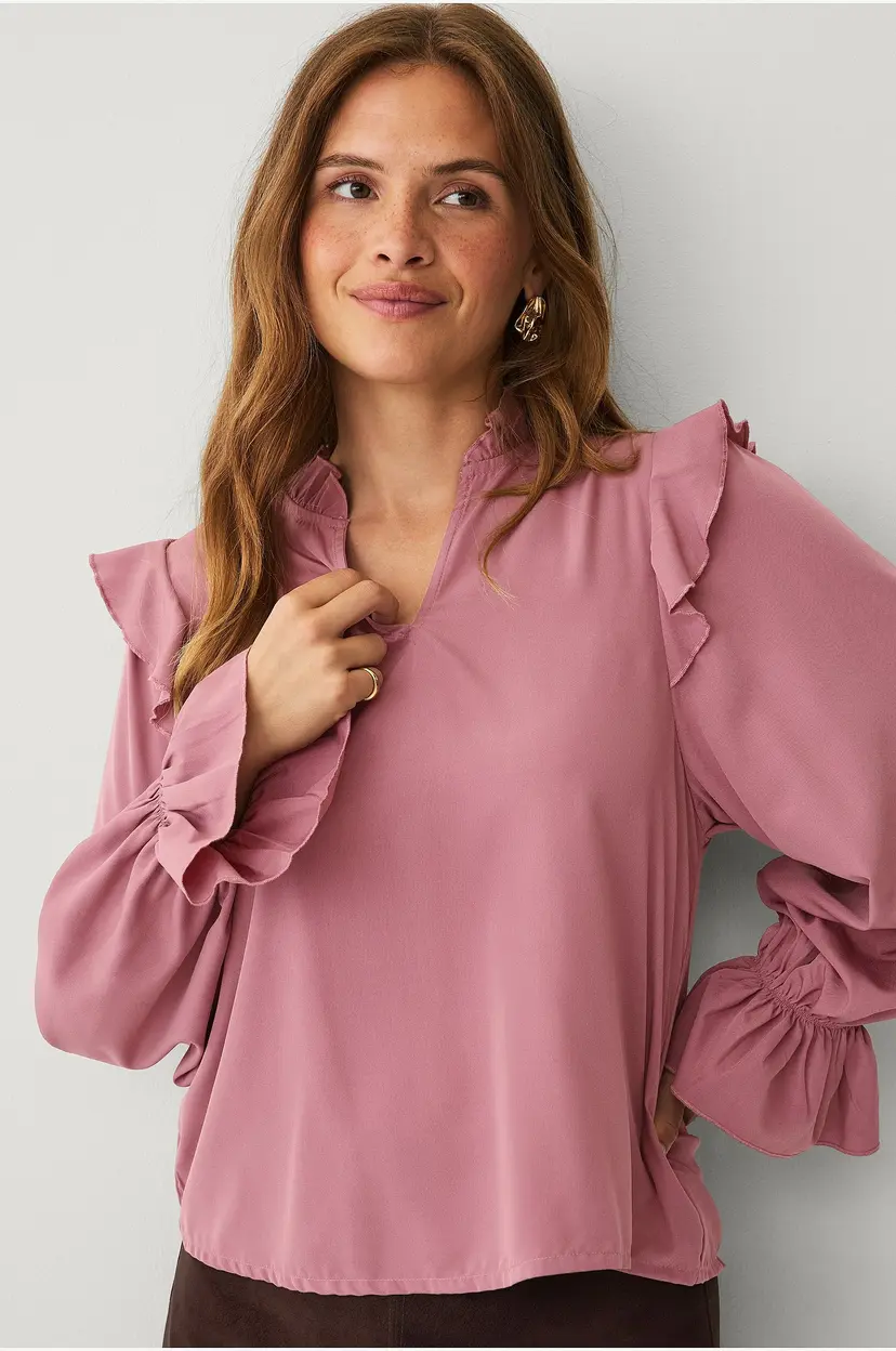 Ellos Collection Bluse med volanger - Rosa