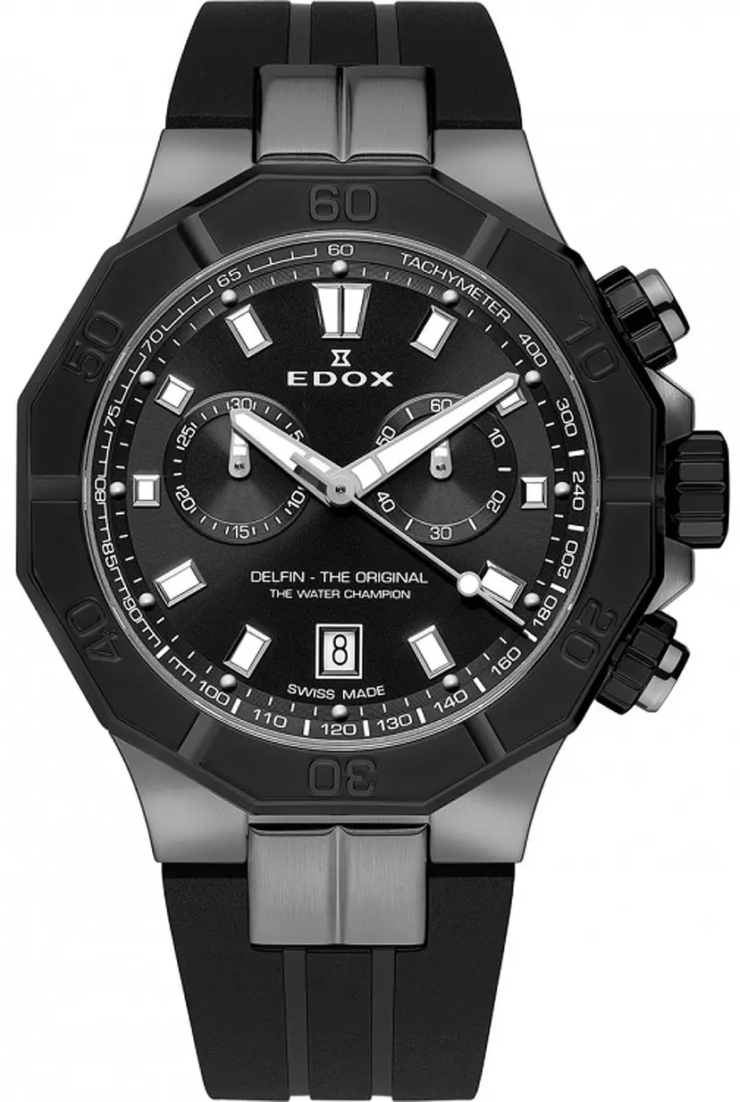 Edox Edox Herreklokke 10113-37GNCA-NGIN Delfin Sort/Gummi Ø43 mm