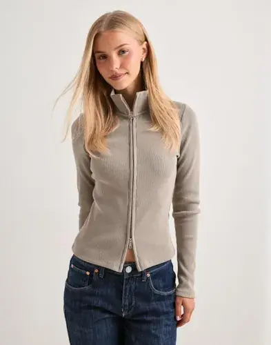 Nelly Nelly - Grønn - Rib Zip Cardigan