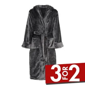 Decoy Decoy Long Terry Robe With Hood Grå polyester X-Small Dame