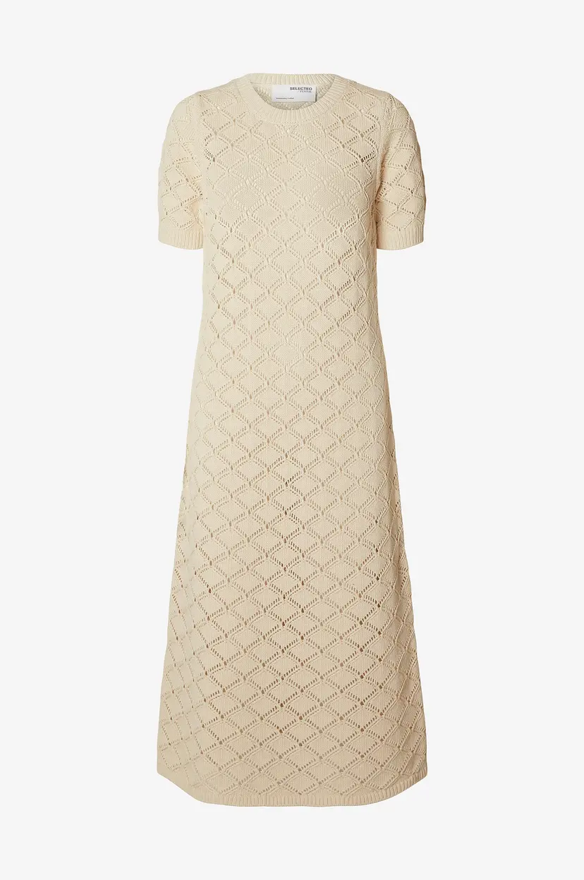 Selected Women Strikketkjole slfVinna SS Long Knit Dress - Beige