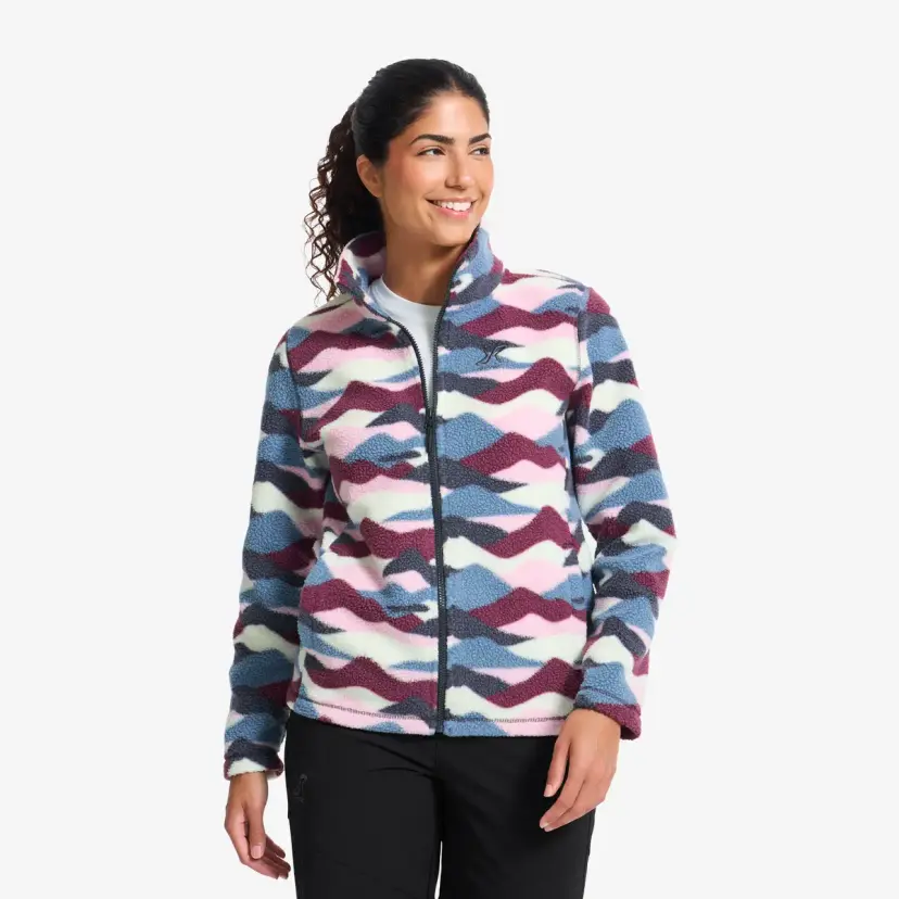 RevolutionRace Moss Graphic Pile Fleece Jacket Dame Mauve wine/India ink