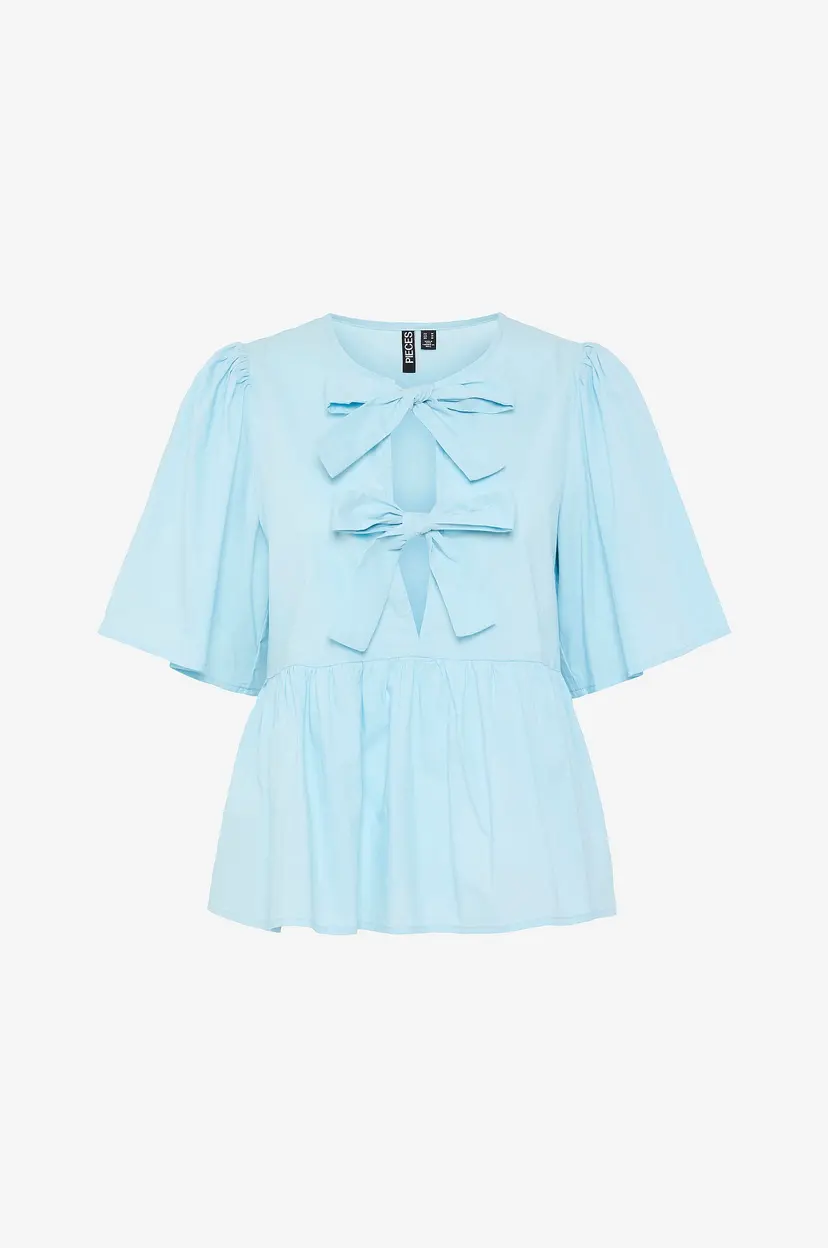 Pieces Bluse pcMaya SS O-neck Bow Top - Blå