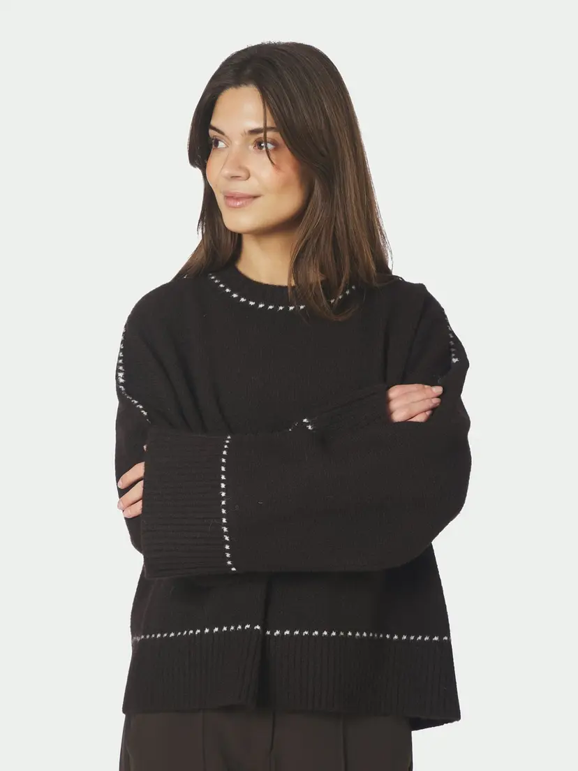 Neo Noir Roeme Knit Stitch Blouse Dark Brown - XS