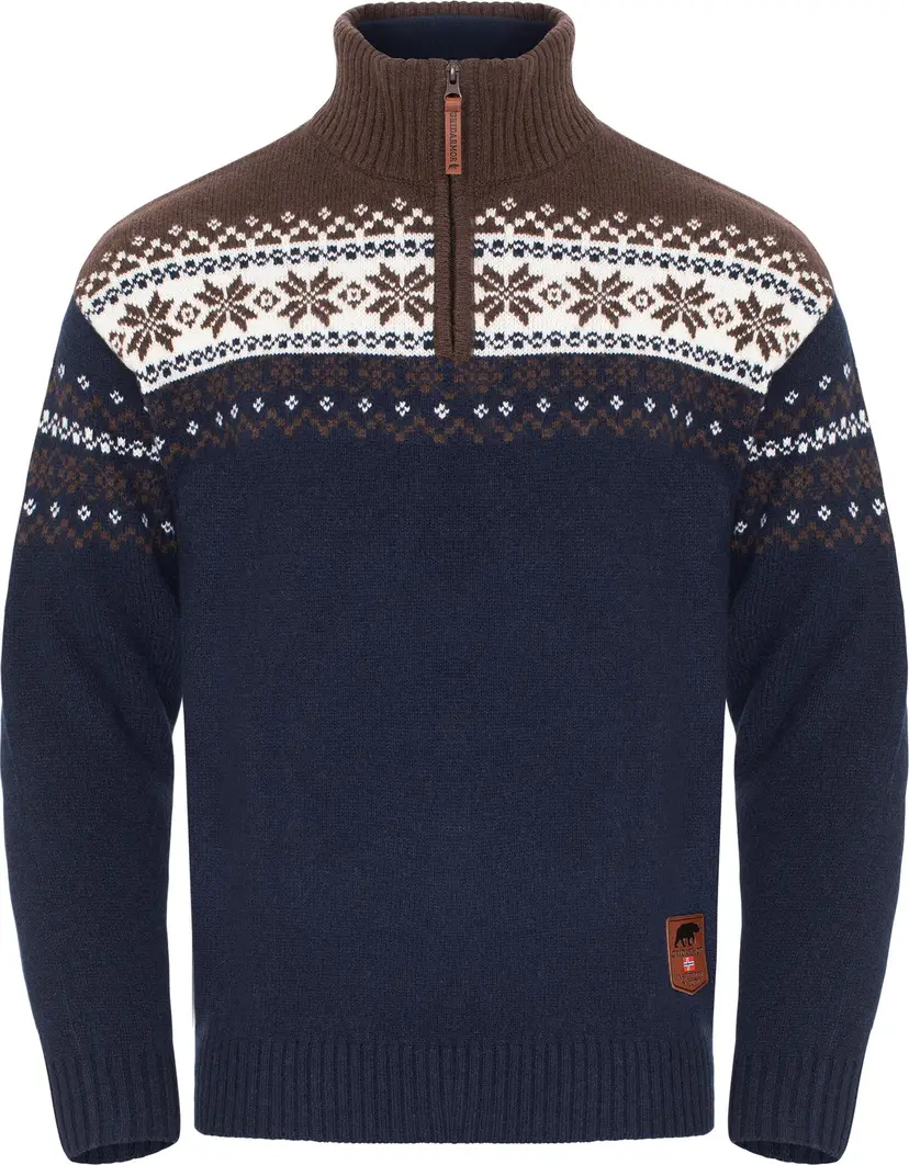 Gridarmor Gridarmor Men's Snøkrystall Half Zip Ullgenser Navy Blazer/bracken