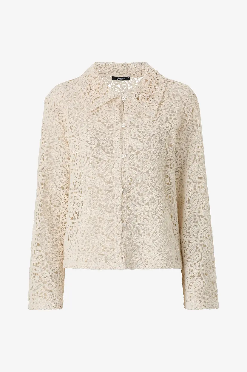 Gina Tricot Kardigan Knitted Crochet Shirt - Beige