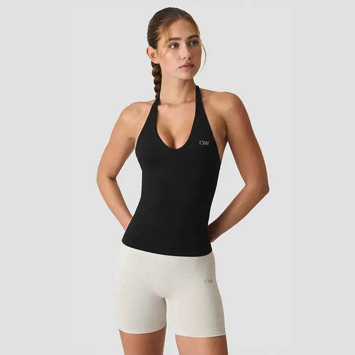 ICANIWILL Define Seamless Halter Neck Tank, Black