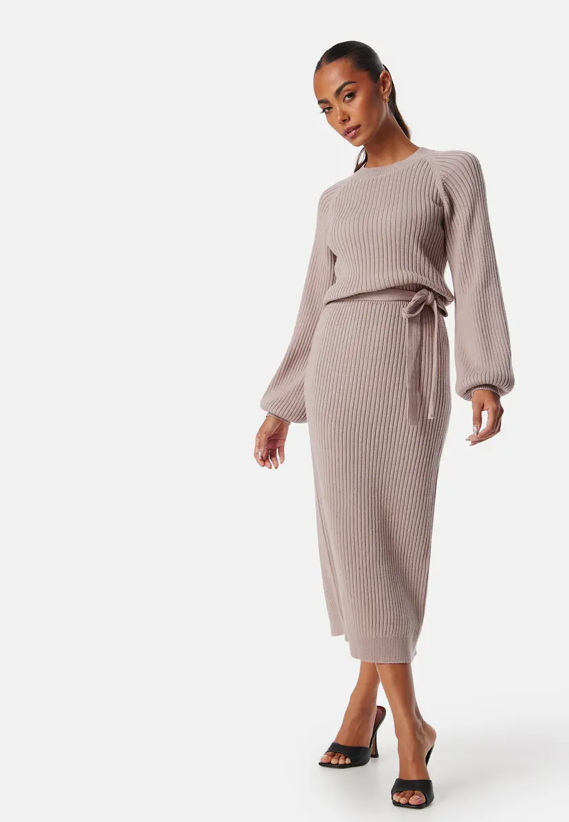 Bubbleroom Round Neck Rib Knitted Midi Dress