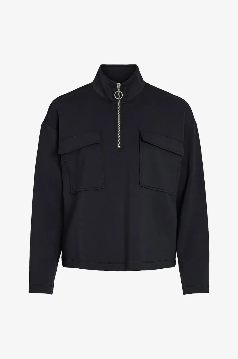 Vila Collegegenser viKarena Zipper High Neck L/S Top - Svart