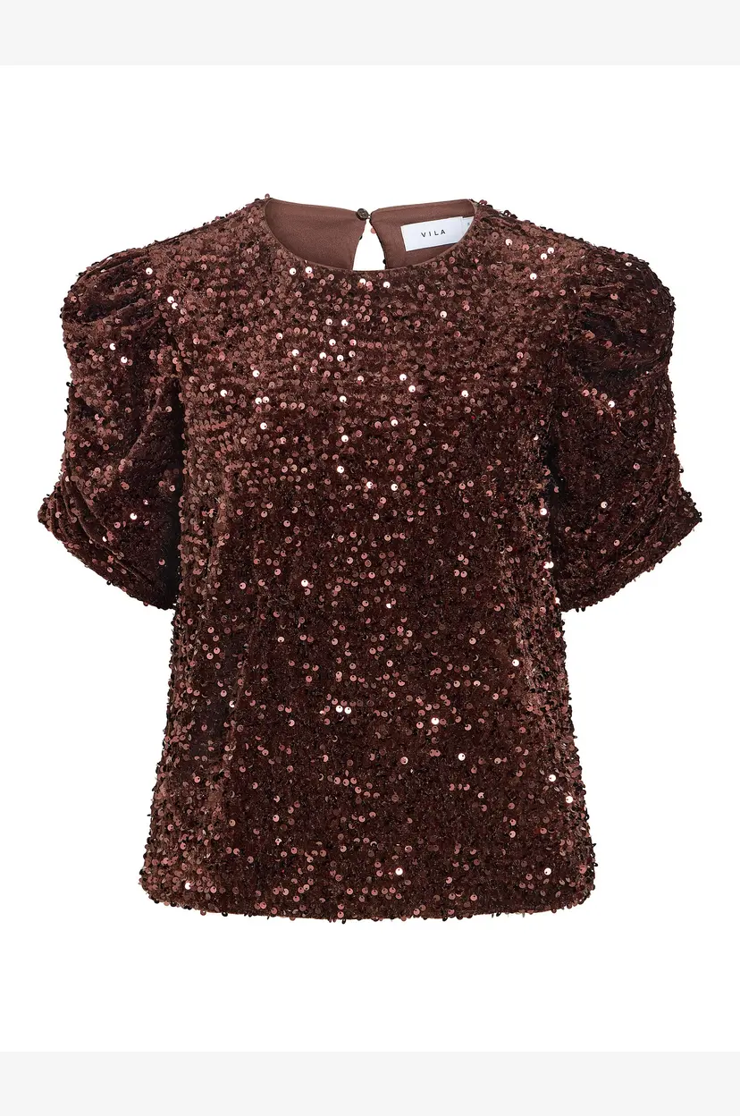Vila Paljettopp viBelieve O-neck Puff Sequins - Brun