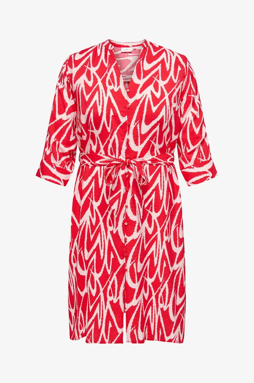 Only Carmakoma Kjole carOlivera 3/4 Knee Shirt Dress - Rød