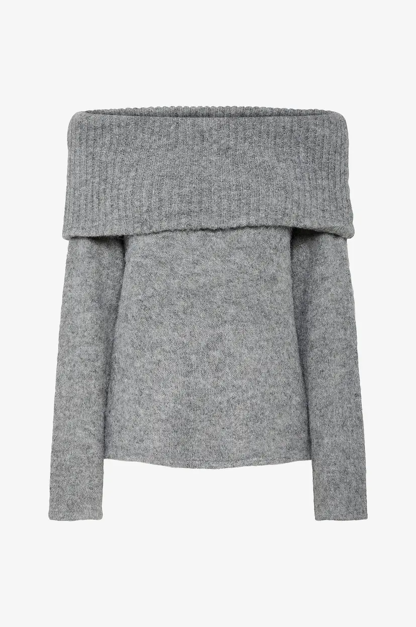 Pieces Genser pcPam LS Off Shoulder Knit BC - Grå